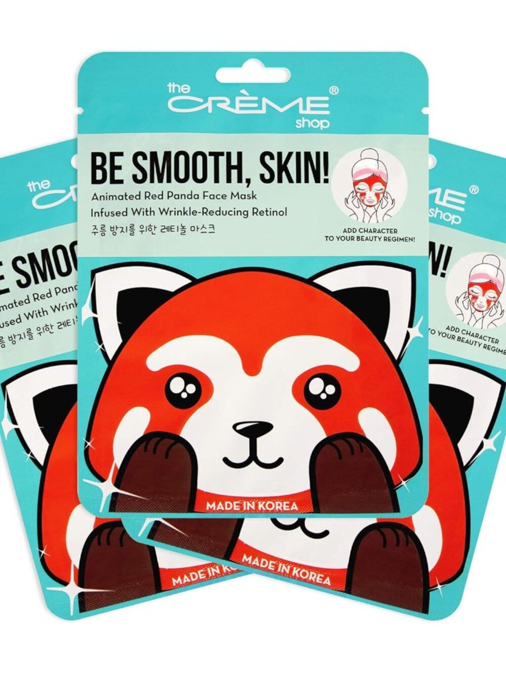 NWT The Crème Shop Be Smooth, Skin! Animated Red Panda Face Mask 3 pack
